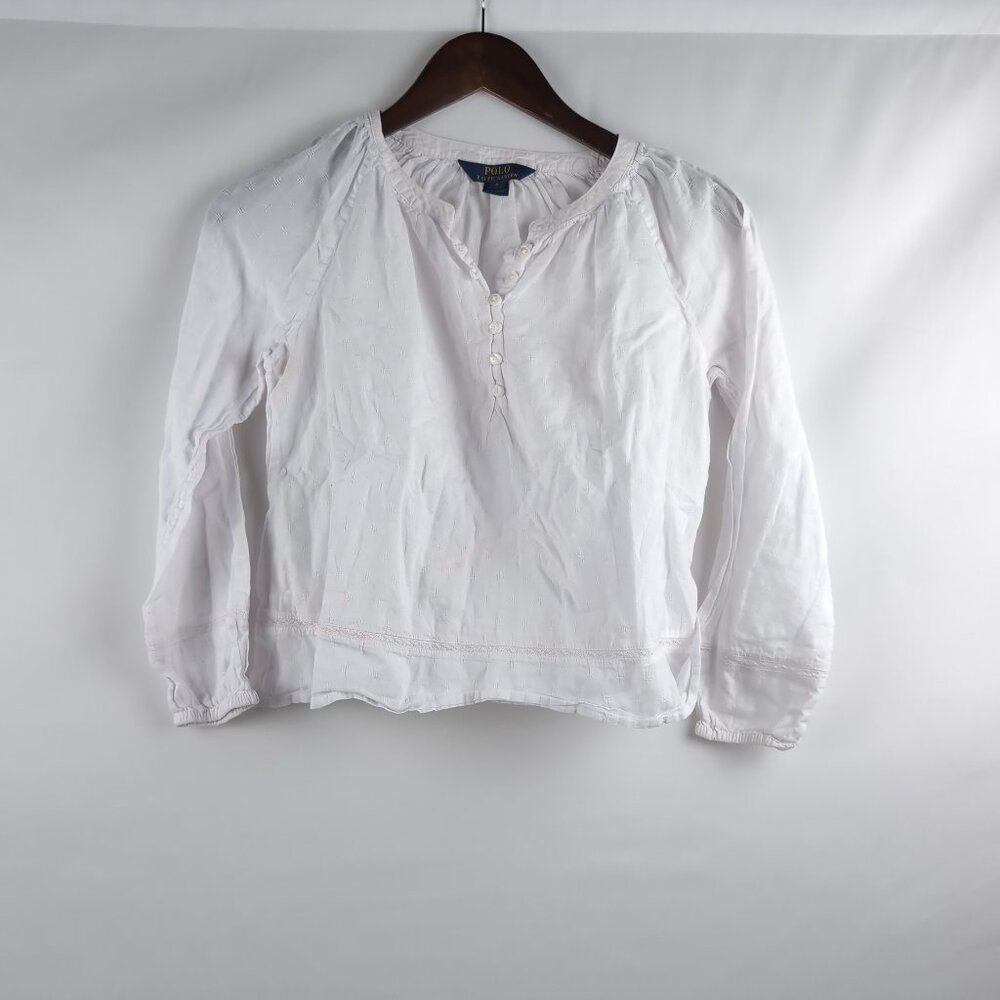Polo Ralph Lauren Girls/Kids White Long Sleeve Blouse Button Up, US 8